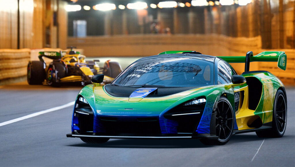 Carros da McLaren com pinturas em homenagem a Ayrton Senna